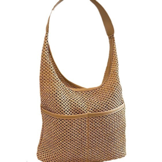 Woven Fresh Single Shoulder Underarm Tote Bucket Korean Classic Straw Women's Beach Bag Literary Forest Style