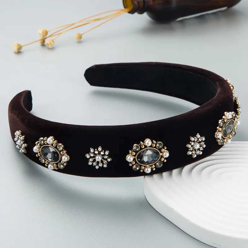 Lux Velvet Sponge Padded Rhinestone Flower Hairbands Hair Bands Ornament Accessories for Women Hair Accessories X250812