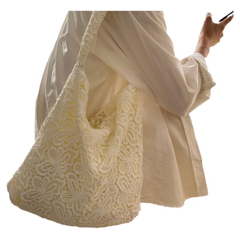 Zhao Lusi Same Pastoral Style Lace Summer Gentle Fairy Large Capacity Commuter Tote Bag for Women ddmymarket