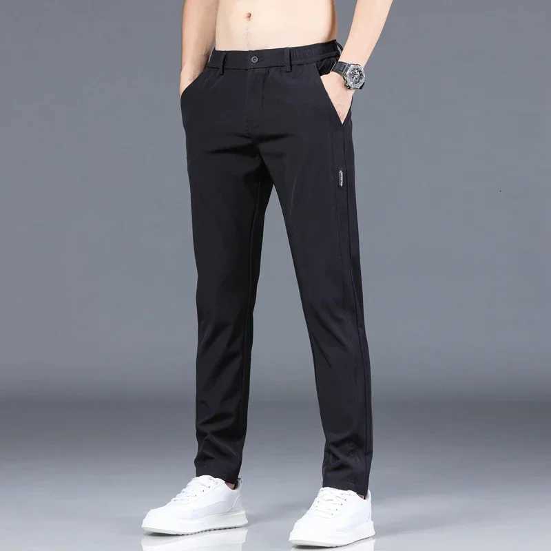 2024 Summer New Thin Ice Silk Stretch Mens Pants Casual Elastic Waist Smooth Trousers Pants Male Brand Clothing 5 Colors W250812