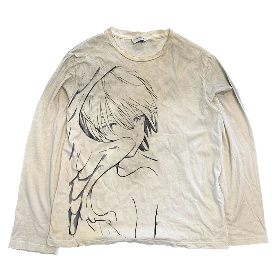 Eyes Graphic Men Hip Hop T-shirts Vintage Harajuku Oversized Long Sleeve Tee Tops Streetwear Tshirt 250811