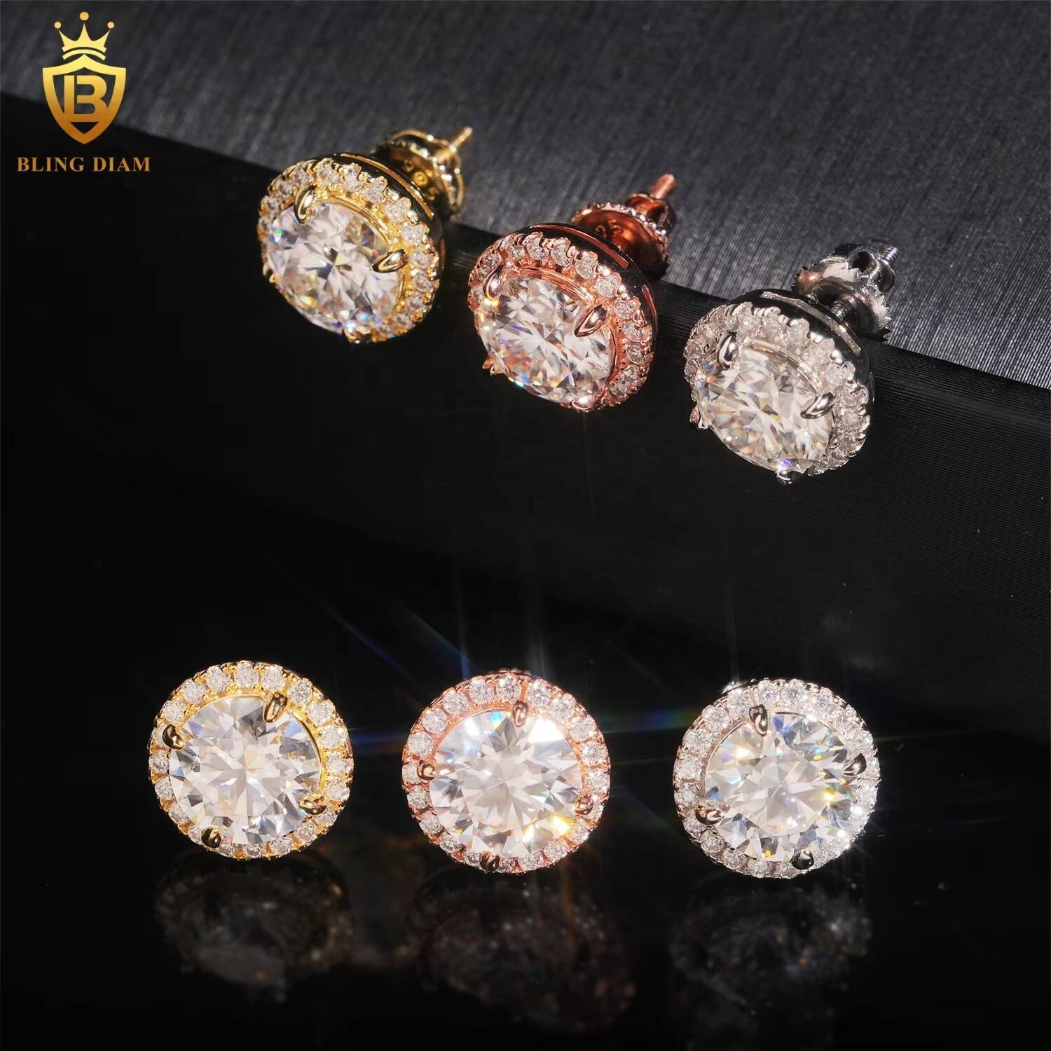 Factory Direct Custom VVS Moissanite 925 Sterling Silver Hip Hop Stud Earrings