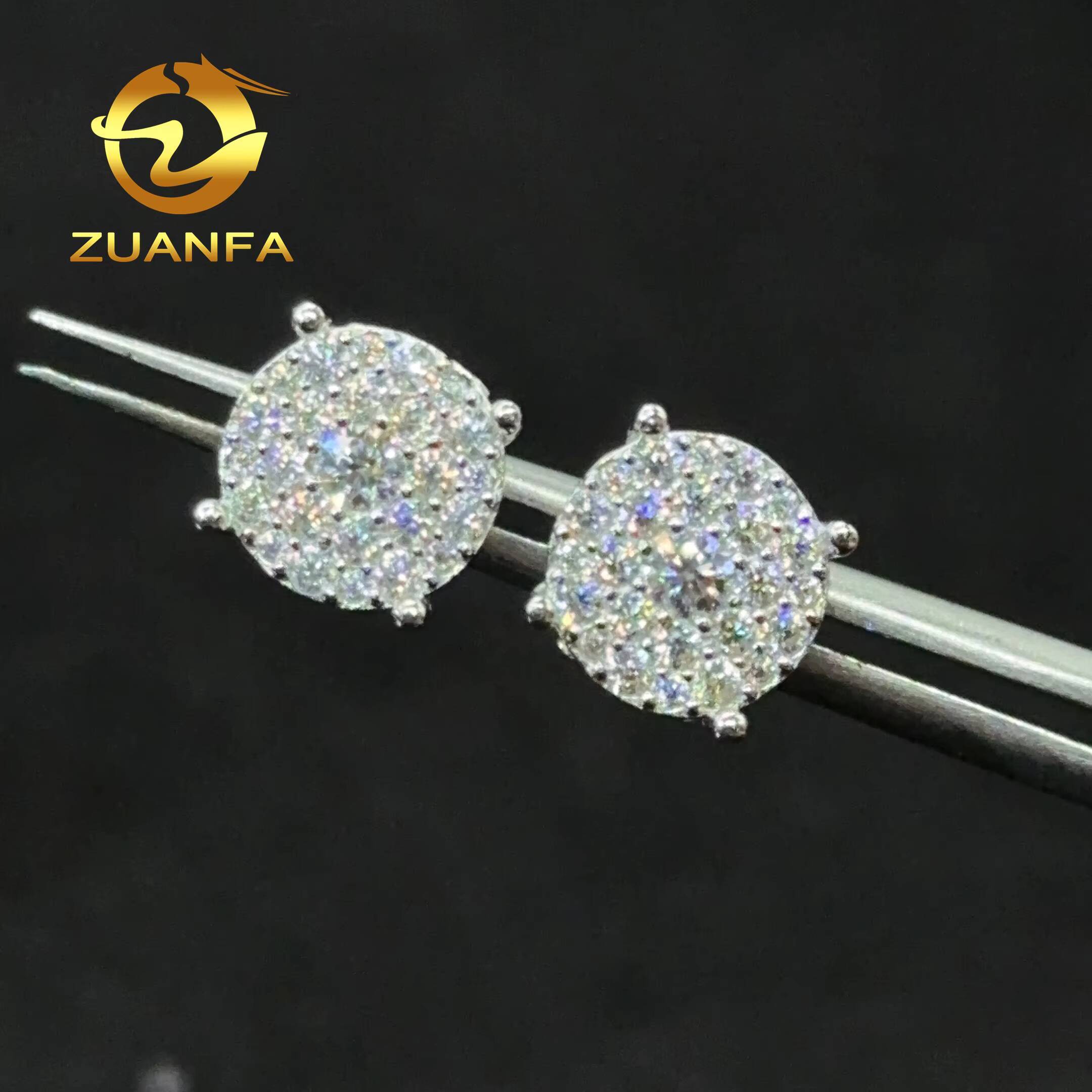 Fashion Screw Back Earrings VVS Moissnite Hiphop 925 Silver 10k Gold Plated Full Pave Stud Earrings for Men and Women