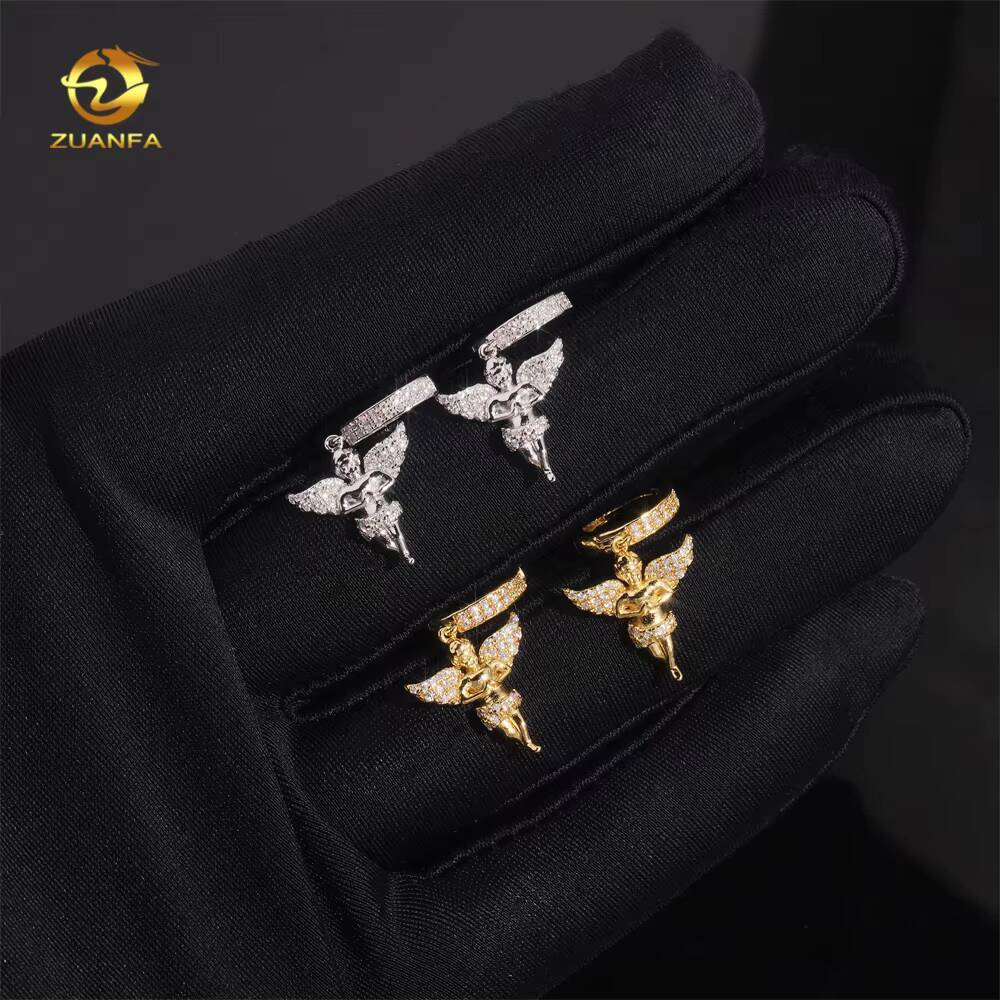 Fashion Dancing Angel Moissanite Hanging Earrings Solid 925 Sterling Silver Iced Out Moissanite Screw Back Earrings