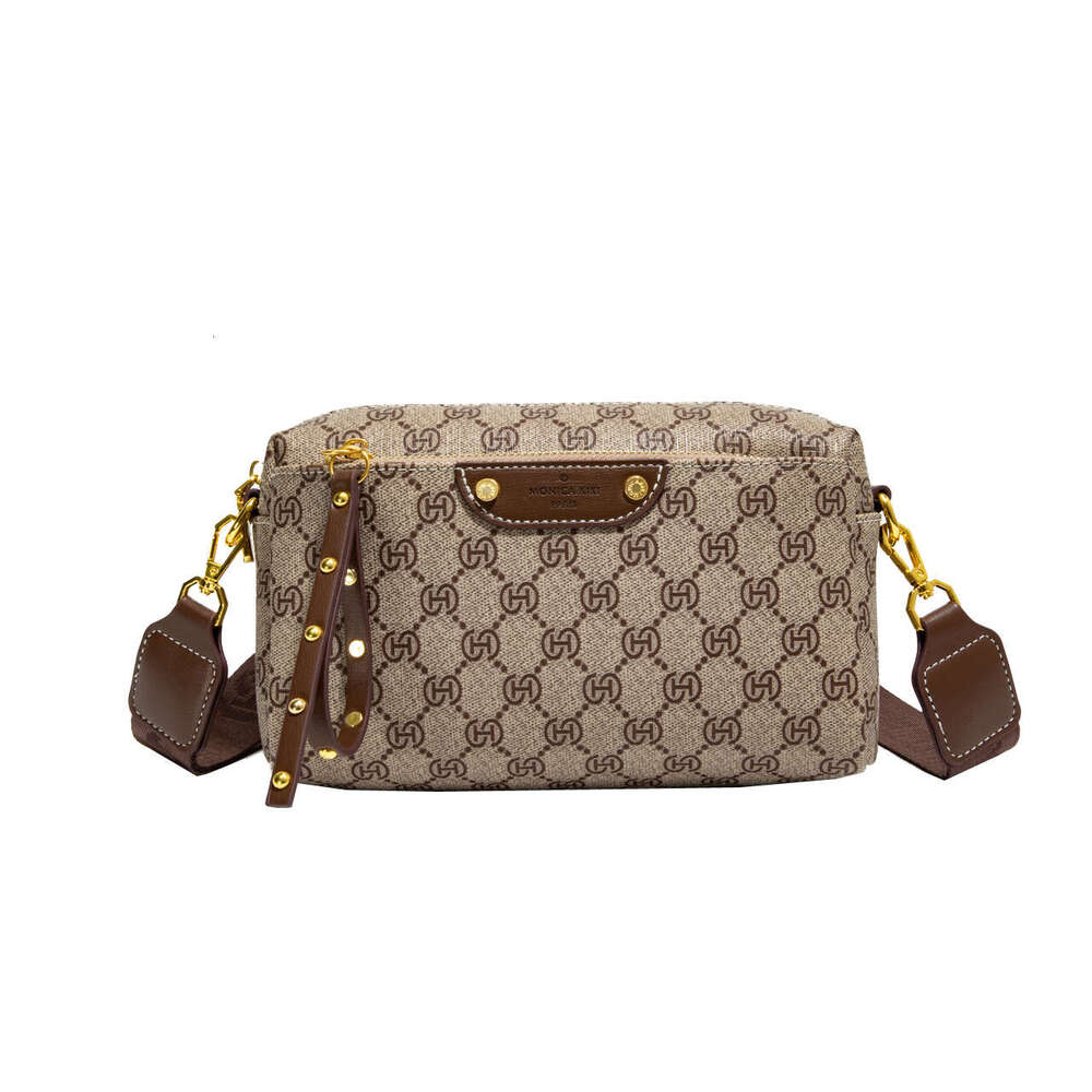 Qiqi Gray Monica Printed Letter Trendy Small Square for Women 2025 New Single Shoulder Bag