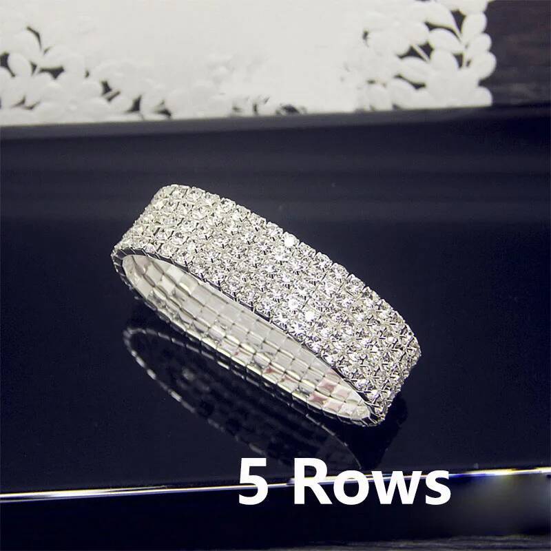 Full White AAA CZ Zircon Crystal Elastic Bling Iced Out Rhinestone Women's Bracelet for Women Wedding Jewelry