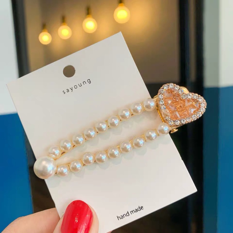 Super Fairy Crystal Full Diamond Heart Baroque Pearl Hair Sweet Princess Style Duckbill Bangs Clip