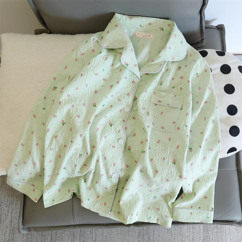 2 PCS Women Pajama Sleepwear Set Long Sleeved Pants Suit Peach Print Ventilate Soft Comfortable Home Leisure Clothes 250811