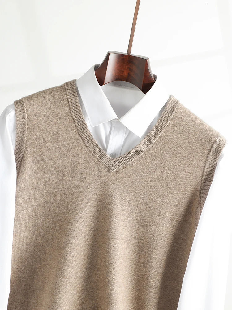 Men Cashmere Vest V-neck Pullover Autumn Winter Basic Sweater Sleeveless 100% Cashmere Knitwear Smart Casual Soft Waistcoat Tops 250806