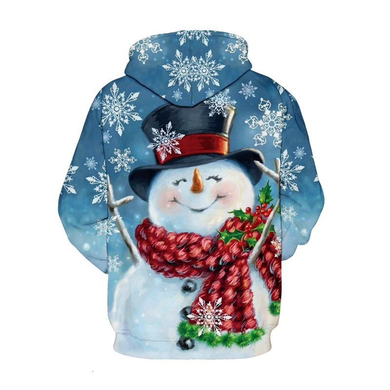 Autumn and Winter New Snowman 3D Digital Printing Clothing Pullover Hooded Loose Long Sleeve Sweatshirt