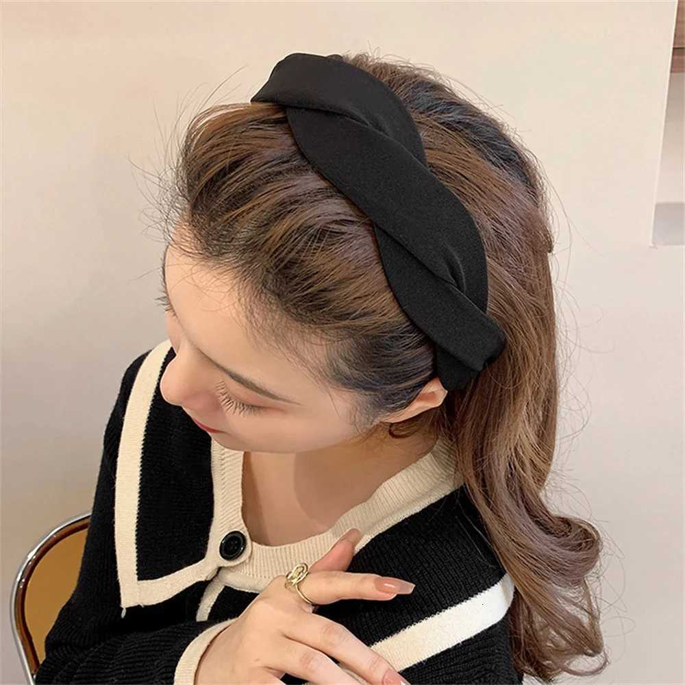 Solid Braided Vintage Soft Elastic Band for Women Fashion Wide Side Hair Band Hoop Wear Girls Hairband Hair Accessories X250812