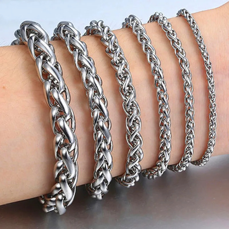 HNSP Stainless Steel Twist Hand Chain Bracelet For Men Women Jewelry Accessories Wholesale 3MM-8MM Thick 250811