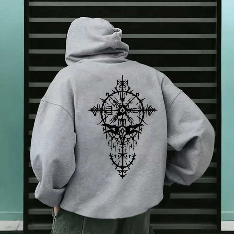 Autumn Winter New Style Mens Sweatshirt Ancient Viking Raven Print Hoodie Urban Casual Fashion Pullover Streetwear Y250811