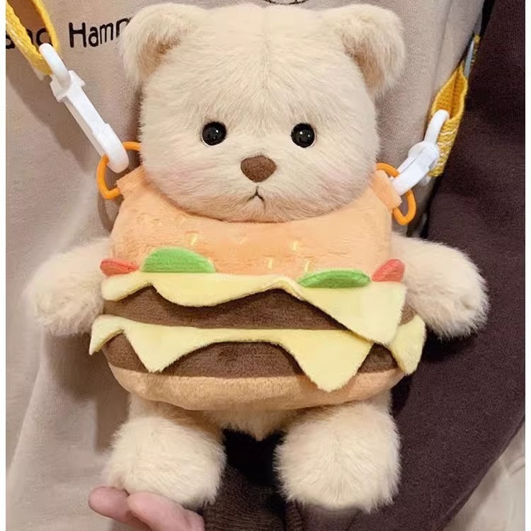 2025 Autumn New Women s Shoulder Bag Cartoon Plush Burger women bag s Potato Chip Bear Plush Bag Plush Shoulder Bag Women s Crossbody Bag Autumn New D