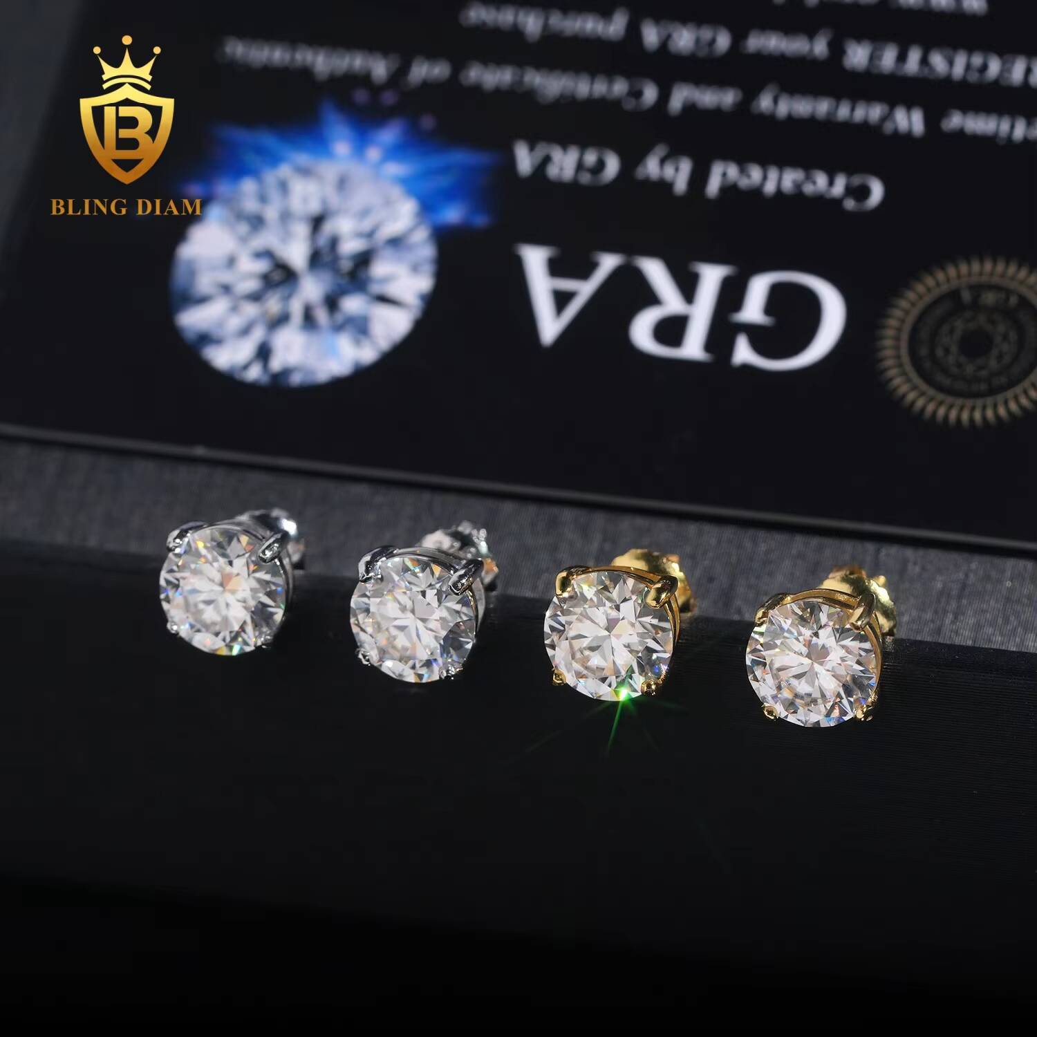 Hot Sale Fashion GRA Certificate 7mm 7.5mm VVS1 Iced Out Moissanite Diamond Earrings 925 Sterling Silver Hip Hop Stud Earrings