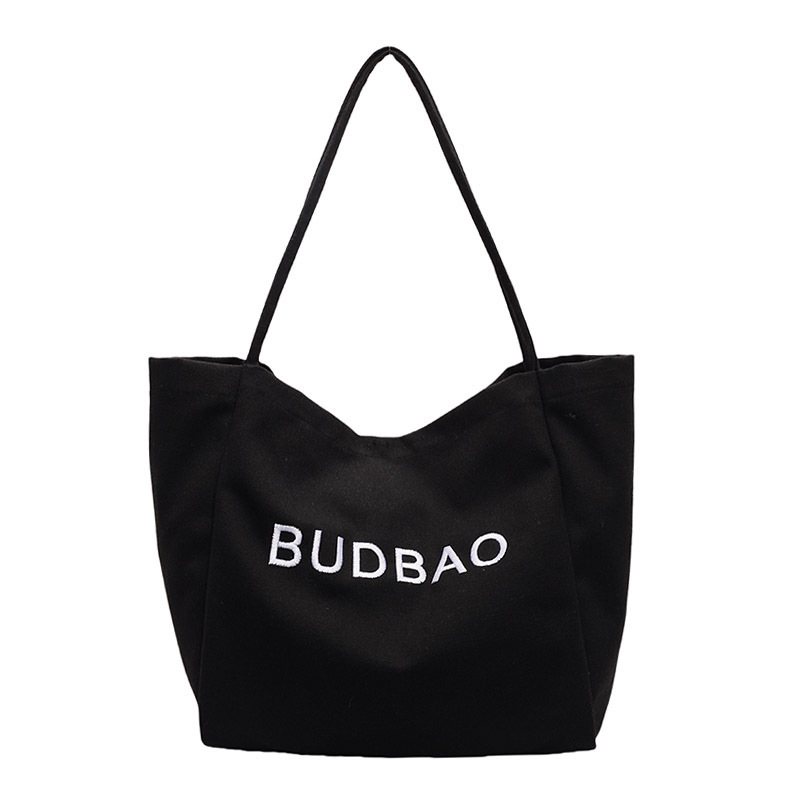 New Embroidered Letter Canvas Shoulder for Women, Large Capacity Mommy Casual Tote Bag, Student Shopping Bag