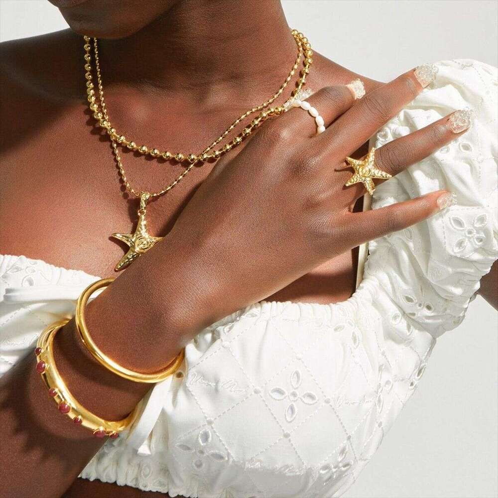 INS Gold Stainless Steel Five-Pointed Star Swirl Spiral Hoop Earrs Fashion Designer Same Jewelry Style Starfish Necklace