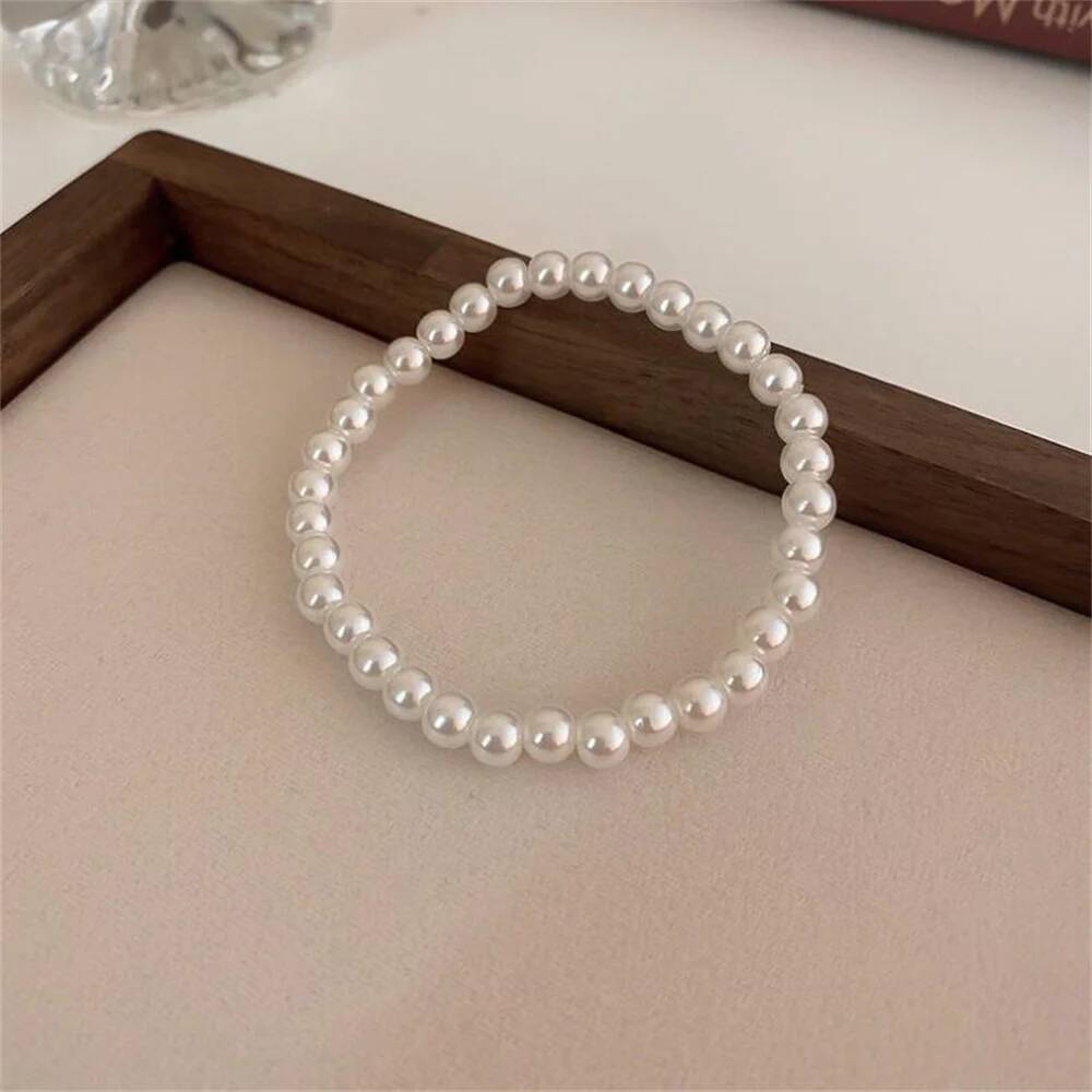 Simple Retro Imitation Pearls For Women Stretch Acrylic Bead Men Bracelet Fashion Party Jewelry Pearl Wristband Gift