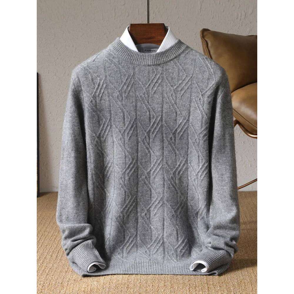 Men's O-Collar Cashmere Sweater Winter Jacquard Knit Pullover Business Casual Thicken Tops Middle-Aged Loose Large Size Jacket 250812