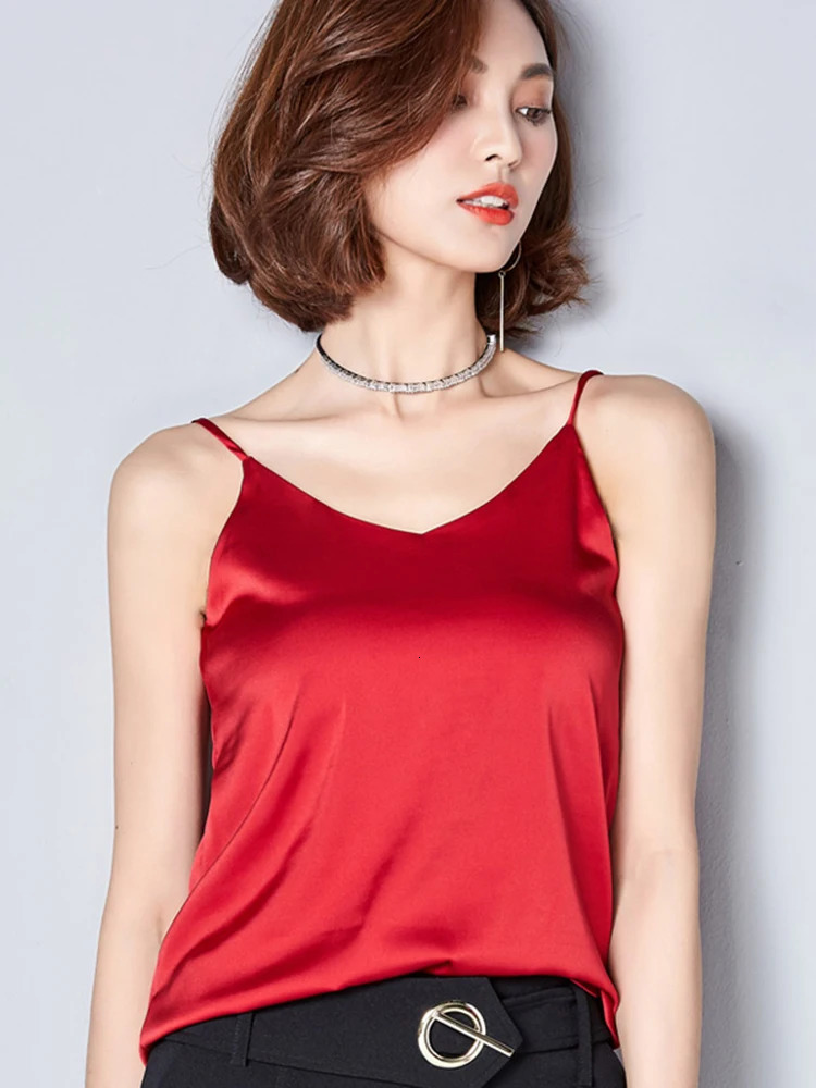 2025 Summer Sexy Satin Silk Tank Tops Female Strap Basic Spaghetti Top Sleeveless Camisole Camis Vest Green Red 250804