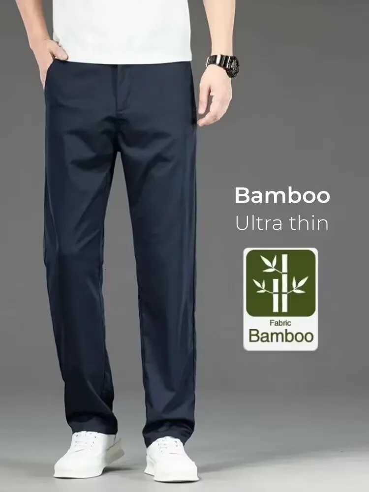 Spring Summer New Mens Casual Pants Thin Mulberry Silk Soft Business Casual Trousers Slim Straight Elastic Suit Pants Male W250812