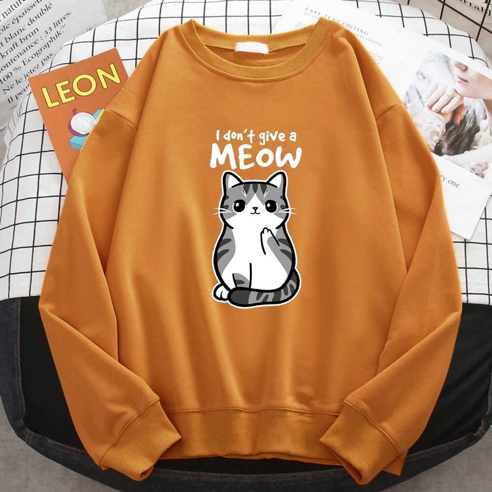 Simple Autumn Womens Sweatshirt I DonT Give A Meow Funny Cat Cartoon Animalmale Print Hoody Fleece Pullovers Loose Warm Tops Y250811