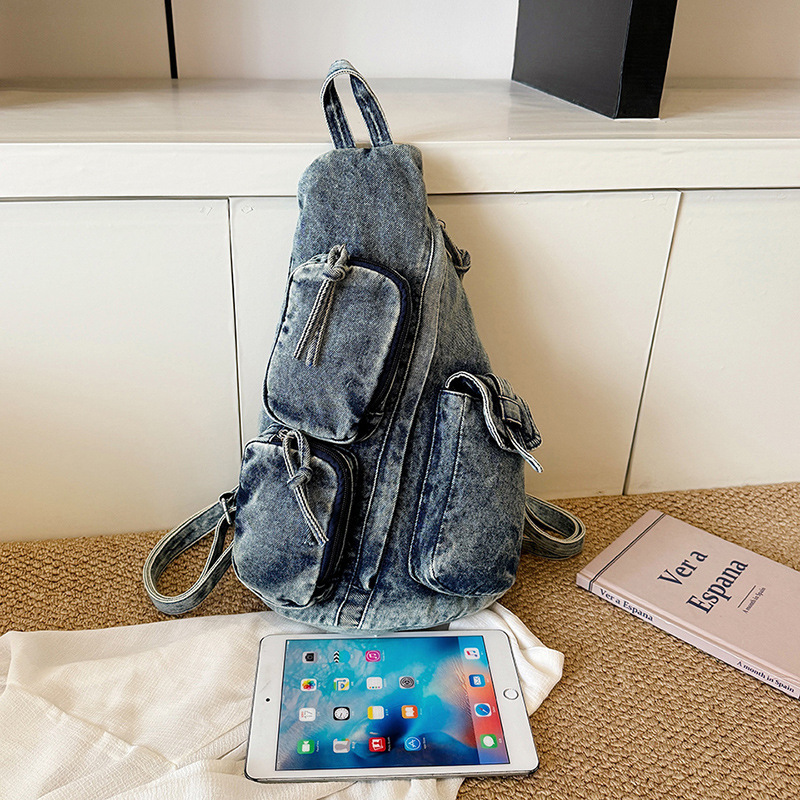 Autumn Denim New Fashion Single Shoulder Chest Crossbody Bag Workwear Style Multifunctional Backpack