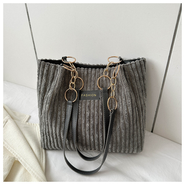 Corduroy Large Capacity Winter New Casual Elegant Simple Stylish Commuter Handbag Shoulder Tote Bag ddmymarket