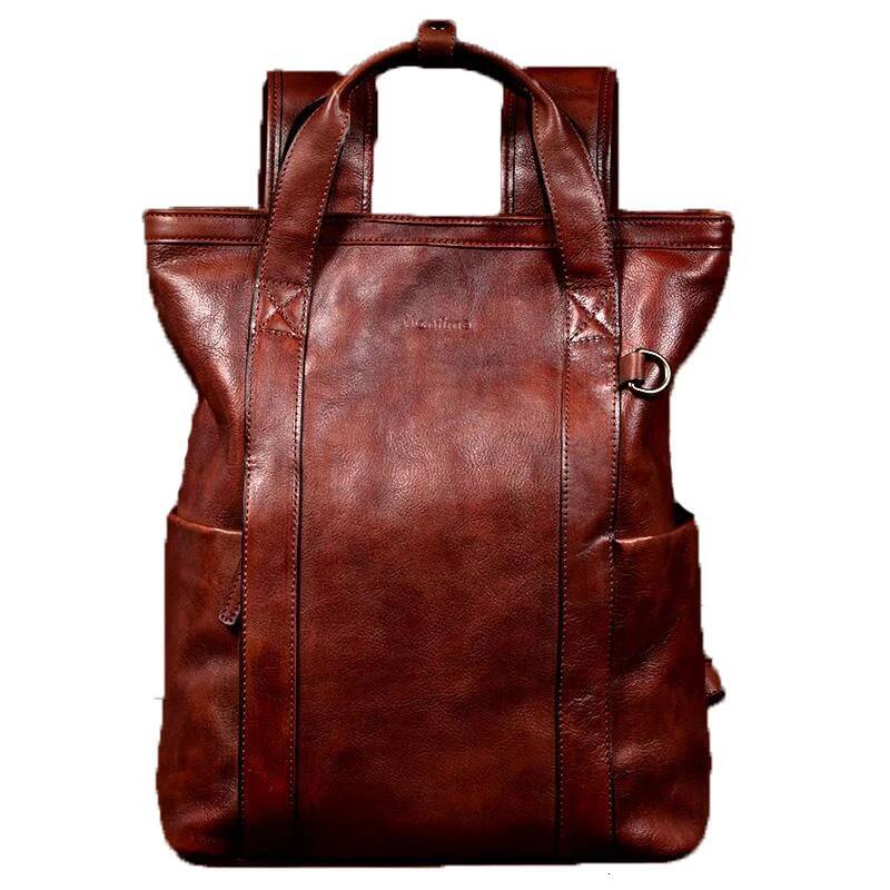 New vintage handmade patina backpack, Japanese style large capacity leather laptop bag for men and women high-quality
