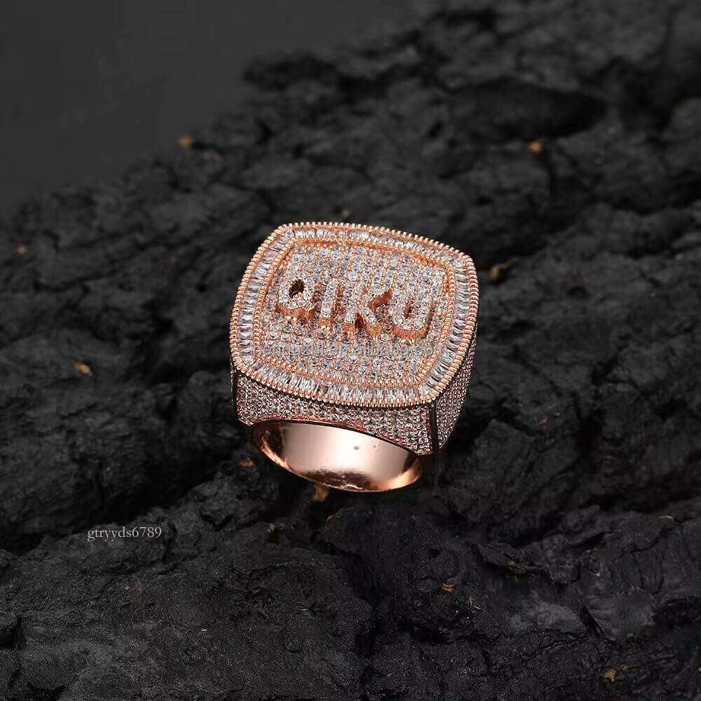 Men's Fashion Custom Gold & Sier Plated Hiphop Style Moissanite Dia Ring Square Design