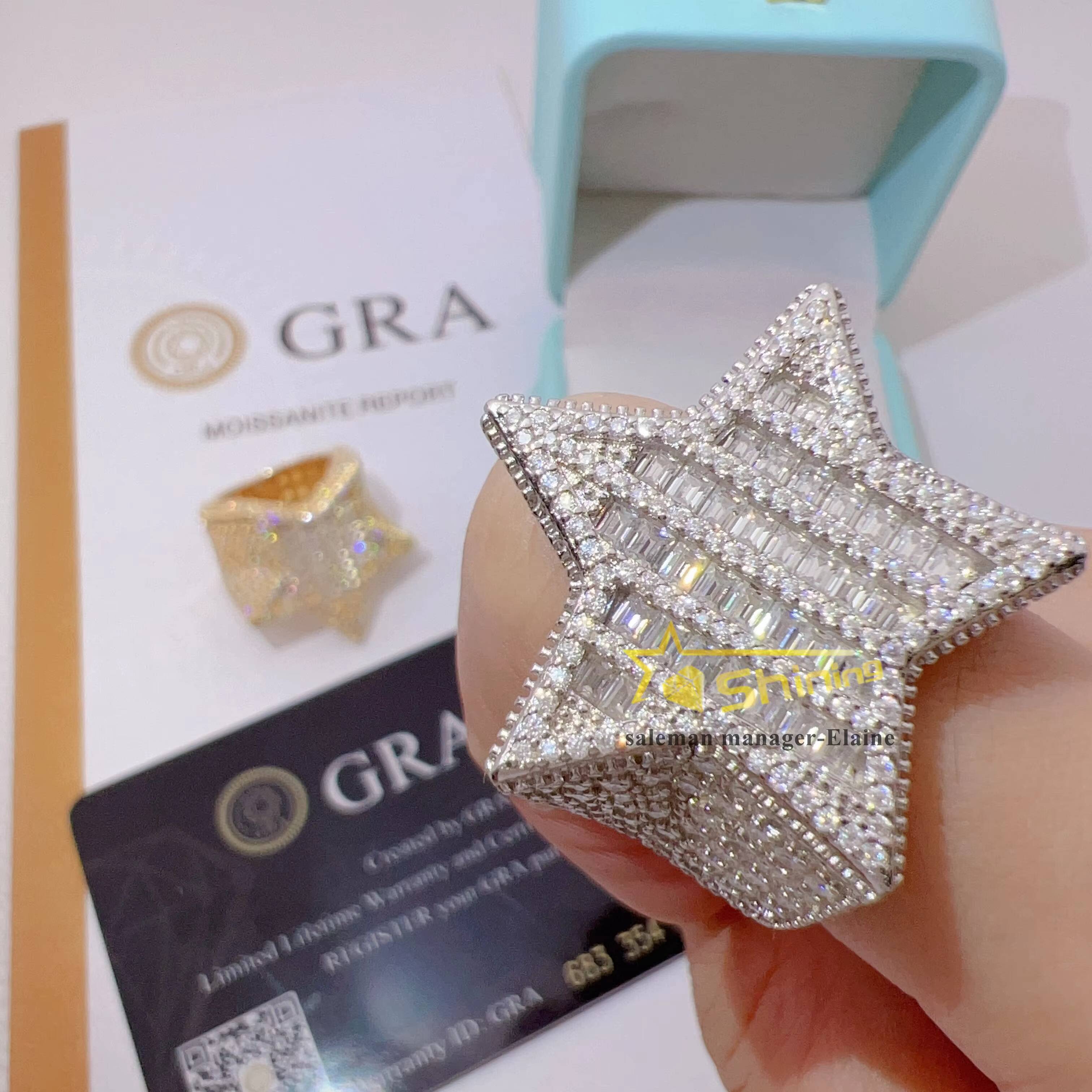 Gra Certificate Fine Jewelry Custom Vvs Moissanite Mens Sterling Silver Rings