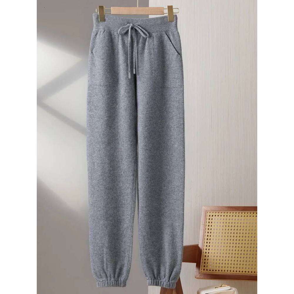 Women Pure Wool Leg Tied Autumn Winter New High-End Pencil Pants Versatile Casual Thick Warm Cashmere Knitted Trousers 20250811