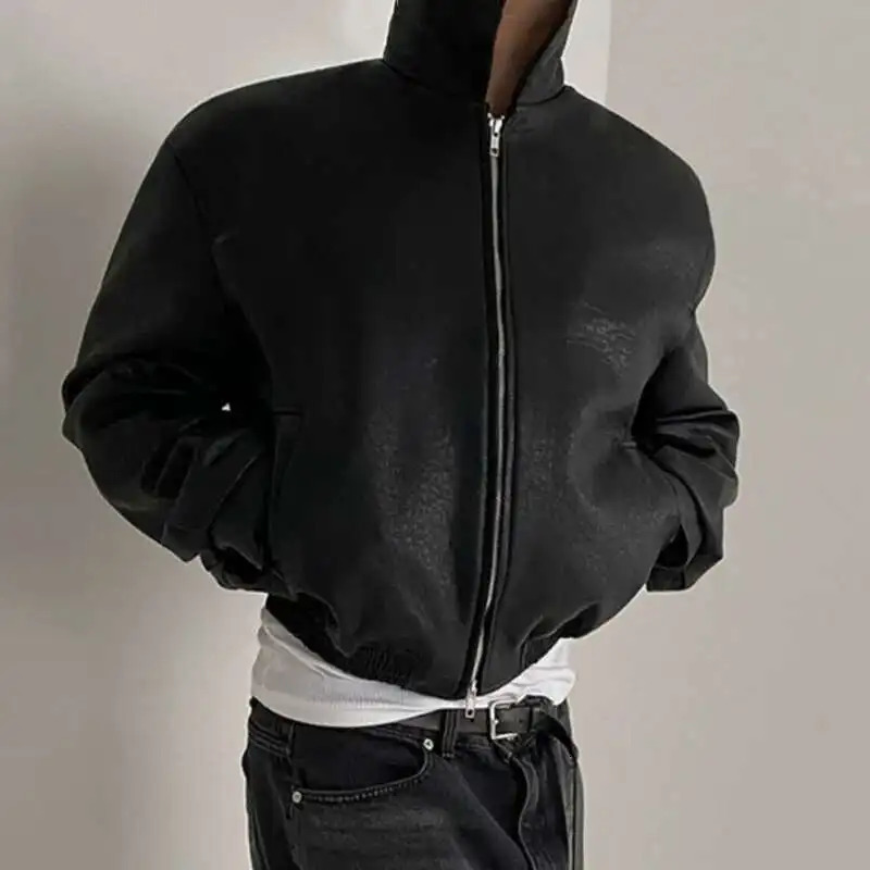 IEFB Short PU Leather Coat Mens Spring Summer Loose Turn-down Collar Coat Korean Style Trend Male Jacket Casual Top 9C5013 250811