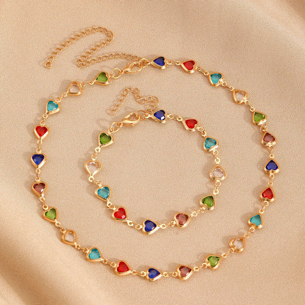 Ins Style Colorful Heart Necklace Personalized Alloy Heart-shaped Dopamine Internet Celebrity Bracelet for Women