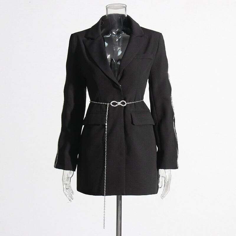 2025 New High-End Style, Versatile Design, Chain Decoration, Waist Cinching, Slimming Suit Jacket, Women's Clothing
