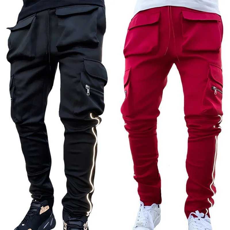 Summer Mens Jogging Sports Pants Multi-Pocket Sweatpants Running Trousers Mens Casual Joggers Cargo Reflective Hip Pop Pants X250812