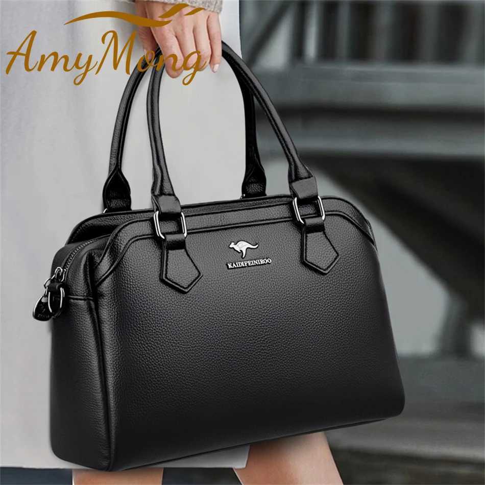 Multi-Pocket Handbag Purses Genuine Cowhide Leather Shoulder Bag Designer Crossbody Messenger Bag Elegant Tote for Women Z250812