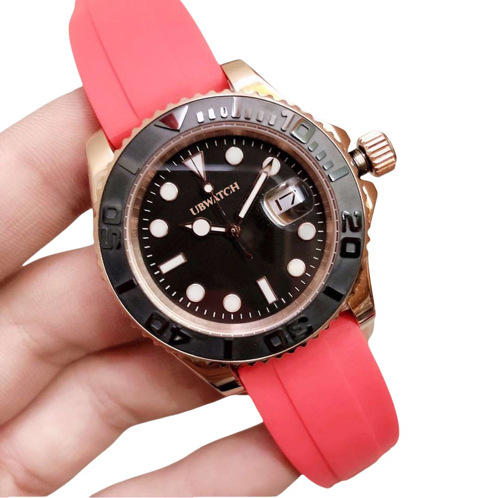 ST9 New 40MM Luminious Sailing Men Wristwatches Automatic Mechanical Watch Sapphire Glass Man Watches With Soft Tough Red Rubber Strap