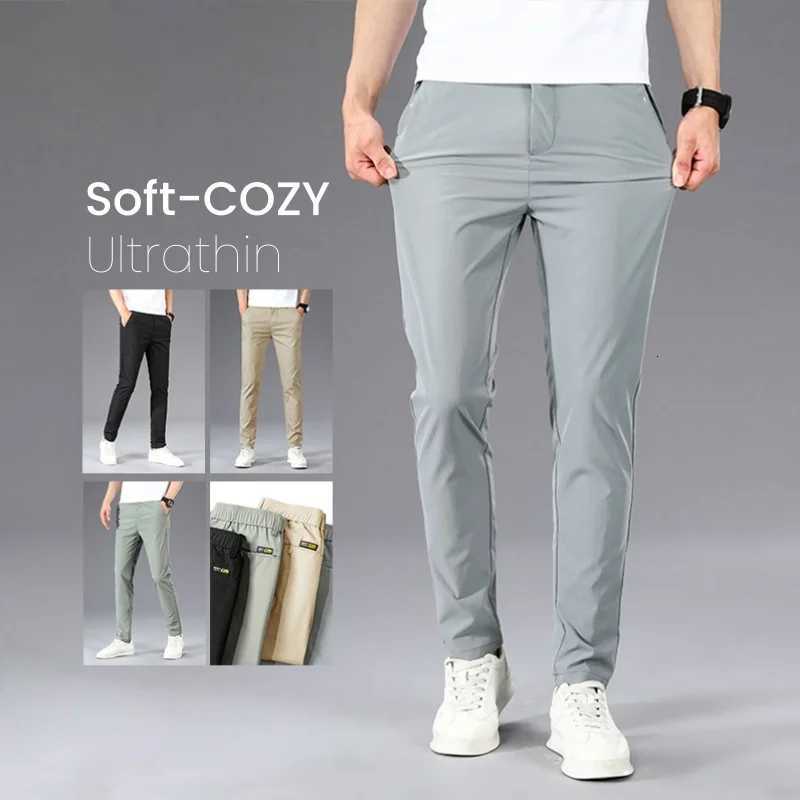 Business Thin Mens Breathable Pants Slim Straight High Elastic Slim Casual Pants Male Brand Clothing Khaki Gray Green Black W250812
