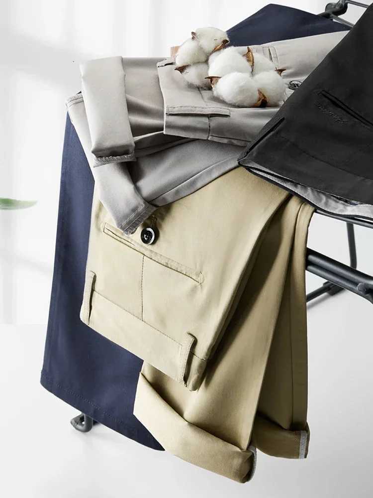 Thin Men Bamboo Summer Pants Casual High Quality Business Classic Fashion Stretch Slim Formal Straight Trousers Black Gray Khaki W250812