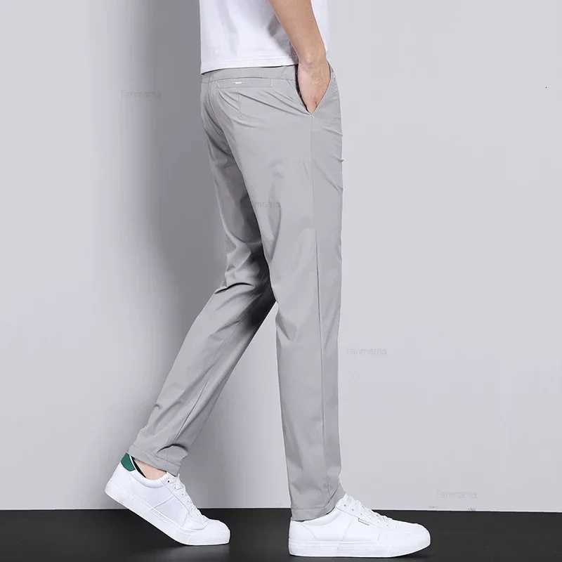 Ultra-thin Elastic Mens Casual Trousers Summer Quick-drying Ice Silk Slim Straight Business Solid Color Trousers Black Gray W250812
