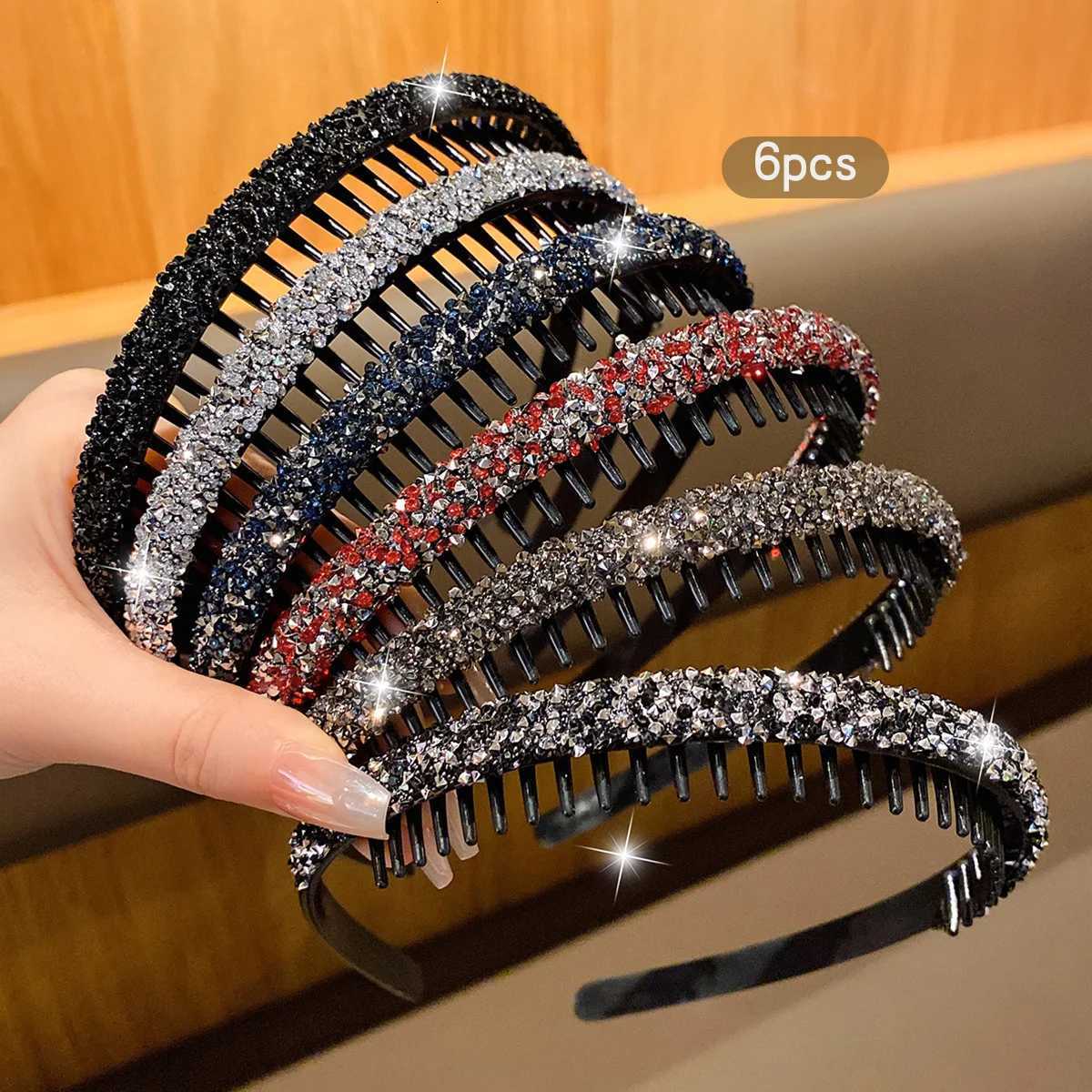 6 trendy rhinestone bands with teeth and anti-slip hair clips suitable for daily use as hair accessories X250812