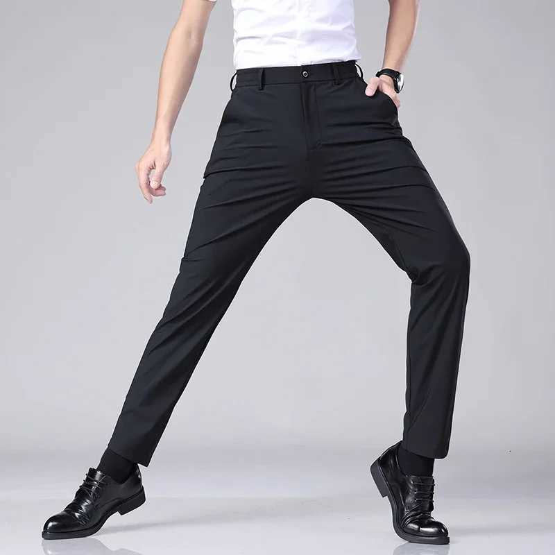 Mens Casual Pants Spring Summer Thin Business Slim Elastic Waist Trousers Korean Classic Stretch Black Gray Trousers Male W250812