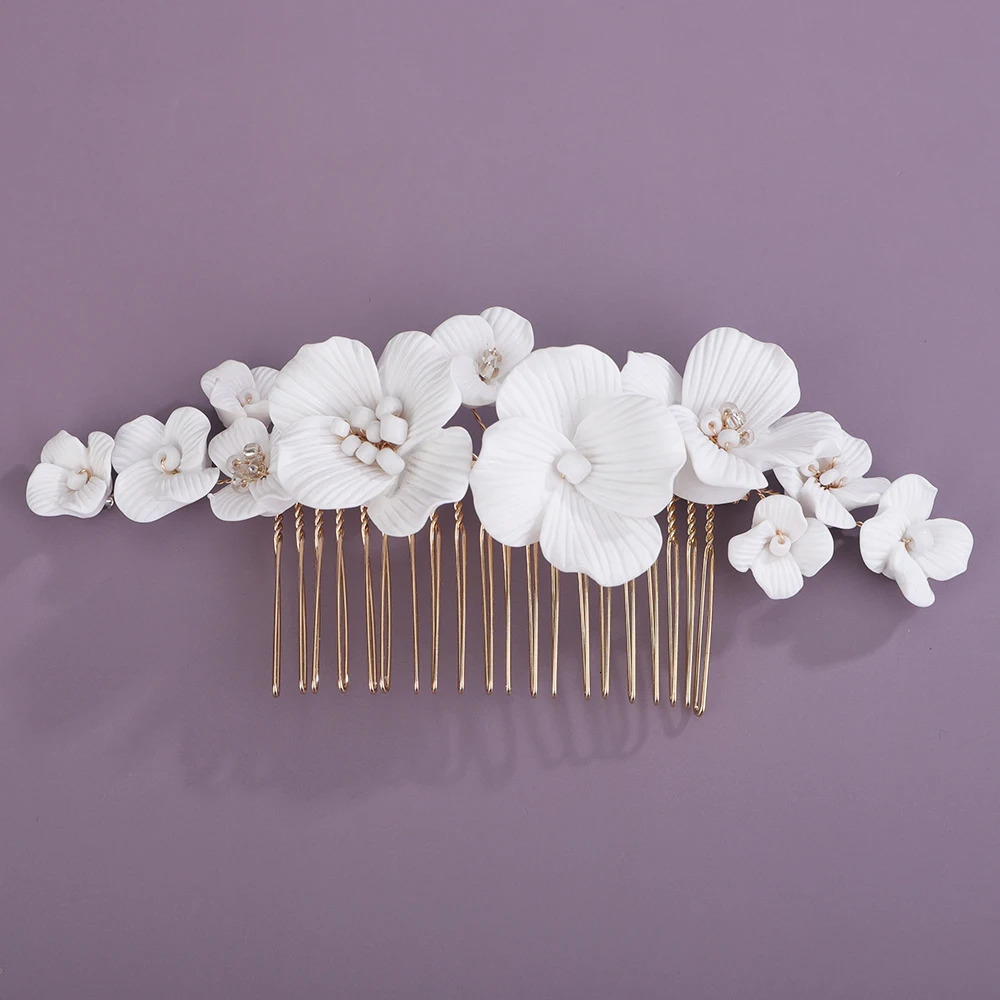 Silver Women Flower Hair Comb Gold Crystal Bridal Piece Handmade Wedding Accessories Jewelry 250804
