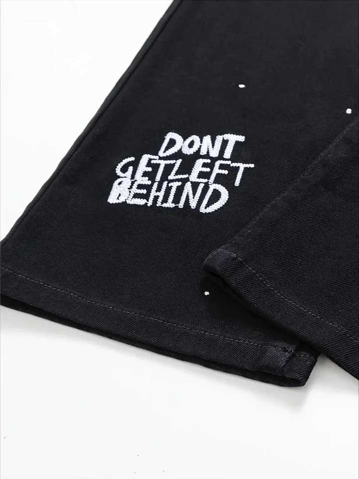 European and American new vintage pocket printed black jeans for men X250812