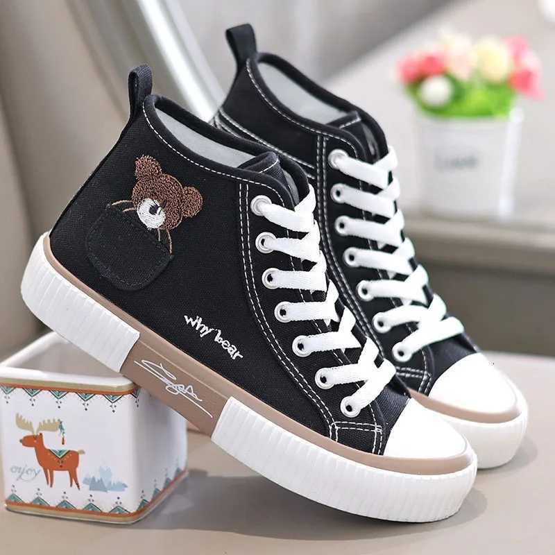 2025 New Large Size Fashionable Casual Shoes Bear High-top Canvas Shoes All-match Sneakers Spring Casual and Comfortable Z250812