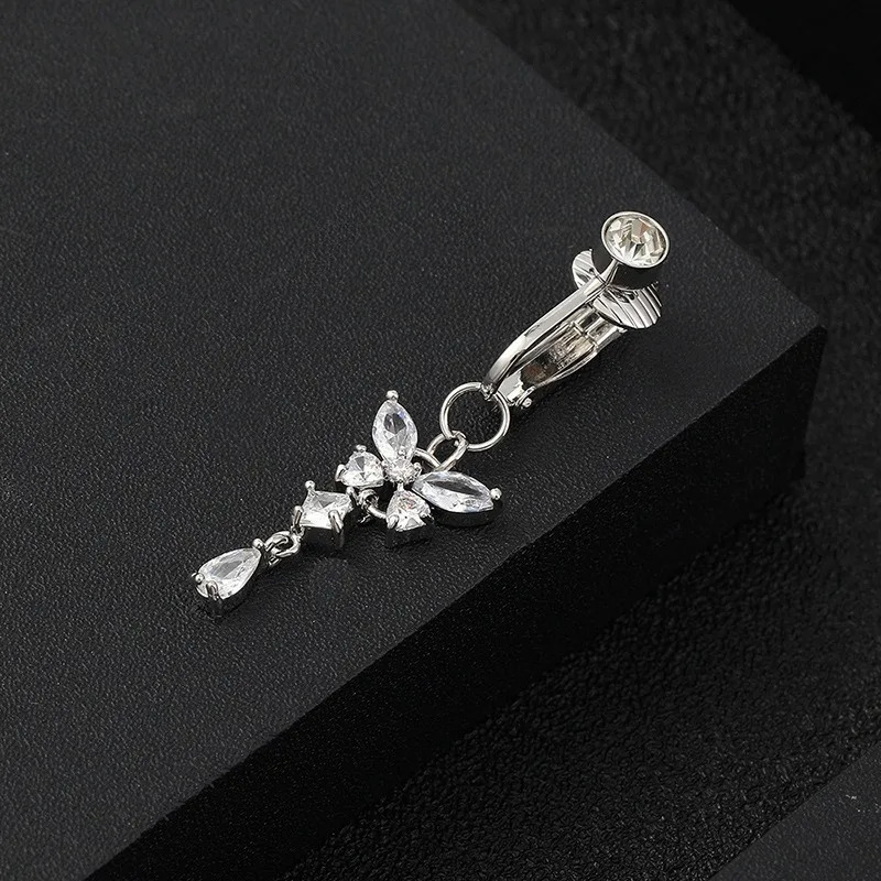 1Pc Clip On Belly Button Ring Butterfly Shape Zircon Belly Piercing Umbilical Navel Body Jewelry Trendy Fashion Style 250807
