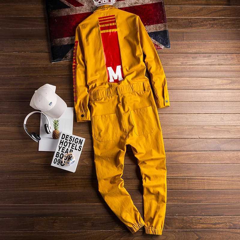 Sokotoo Mens Letters Printed Long Sleeve Yellow Joggers Jumpsuits Y2K Youth Overalls Coveralls X250812