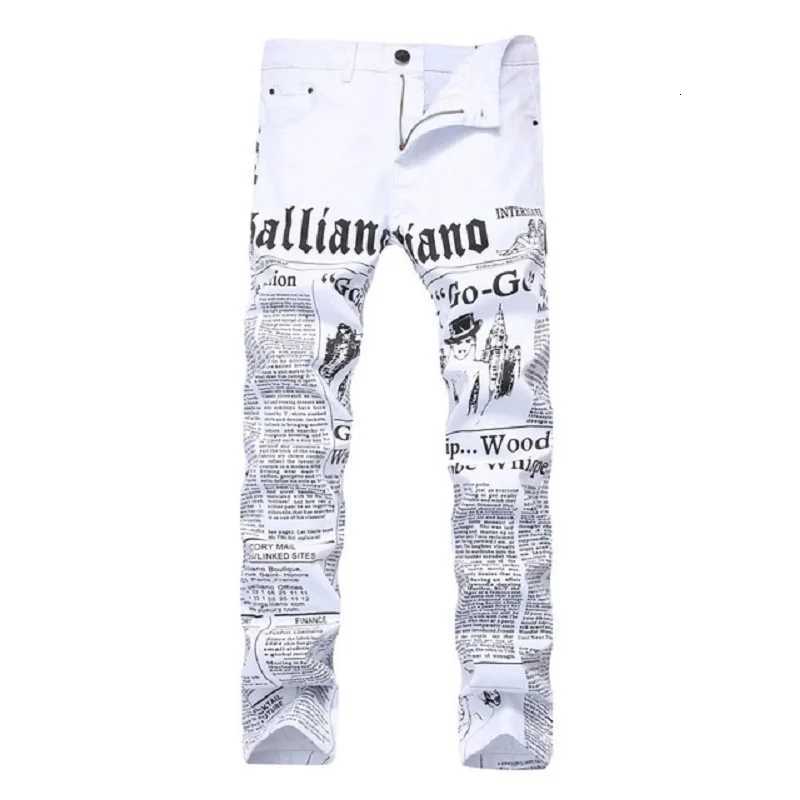 New Men Jeans Slim Fit Biker White Jeans Trousers Skinny Jeans Punk Letter Printing Denim Pants Plus Size 42 X250812