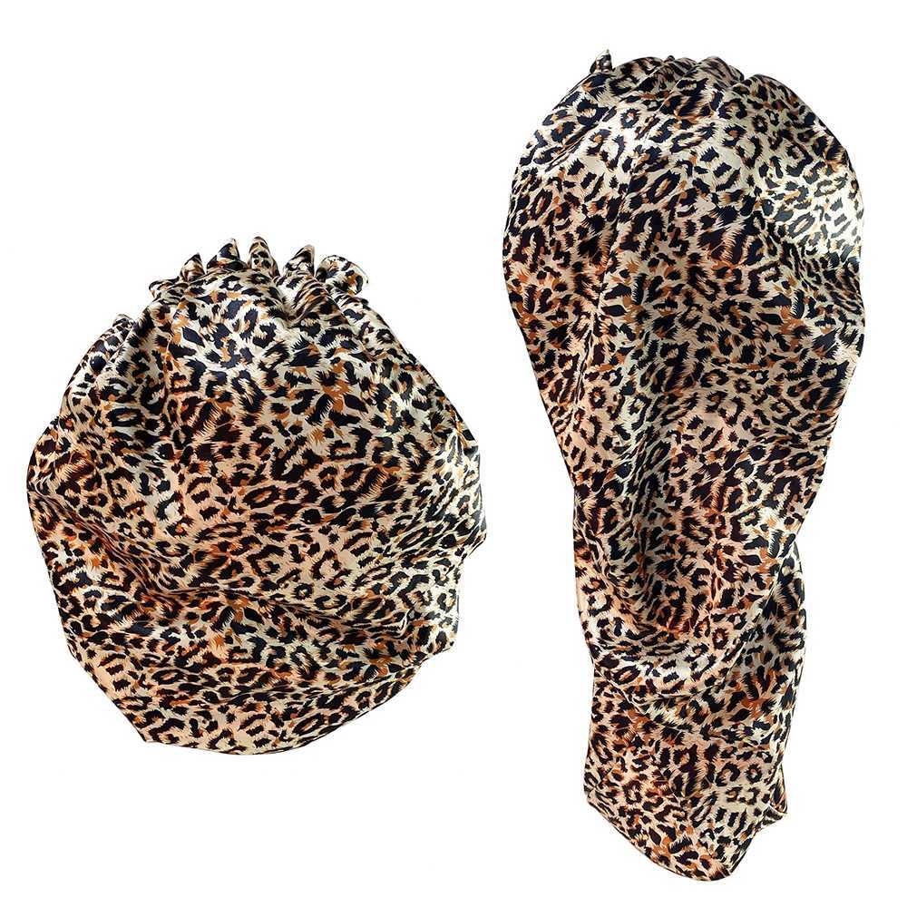 Leopard Print Double Layer Silky Bonnet with Adjustable Elastic Band High Quality Satin Nightcap Free Shipping XJ250812